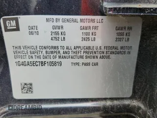 2011 Buick LaCrosse CX с VIN 1G4GA5EC7BF105819, выставлен на аукционе Copart как лот 62518015 с пробегом 164 366 миль миль и Списание • Salvage title. История ставок и продаж доступна на DreamBid. Изображение 12.