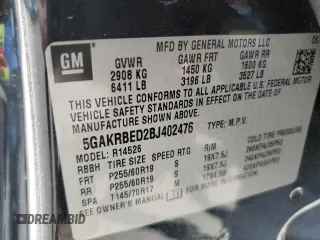 2011 Buick Enclave CXL-1 with VIN 5GAKRBED2BJ402476, listed as a Copart auction lot 49407085 with 184,071 mi miles and Salvage Title. Bid and sale history available at carsss.com. Image 15.