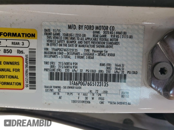 2016 Ford Fusion S with VIN 1FA6P0G76G5123135, listed as a Copart auction lot 54188755 with 21,653 mi miles and Clean Title. Bid and sale history available at carsss.com. Image 12.