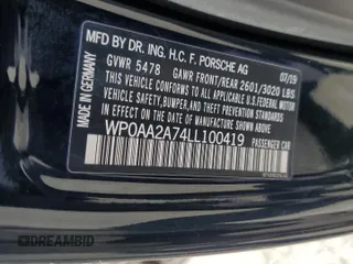 2020 Porsche Panamera с VIN WP0AA2A74LL100419, выставлен на аукционе Copart как лот 58515175 с пробегом 54 308 миль миль и Списание • Salvage title. История ставок и продаж доступна на DreamBid. Изображение 13.