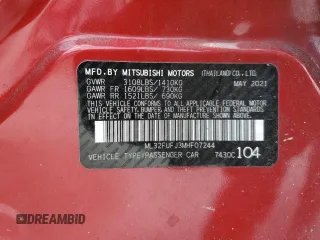 2021 Mitsubishi Mirage ES with VIN ML32FUFJ3MHF07244, listed as a Copart auction lot 59091725 with 44,793 mi miles and Salvage title. Bid and sale history available at DreamBid. Image 12.