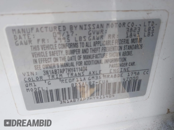 2017 Nissan Sentra S with VIN 3N1AB7AP7HY411404, listed as a IAAI auction lot 42702047 with 128,480 mi miles and . Bid and sale history available at DreamBid. Image 9.