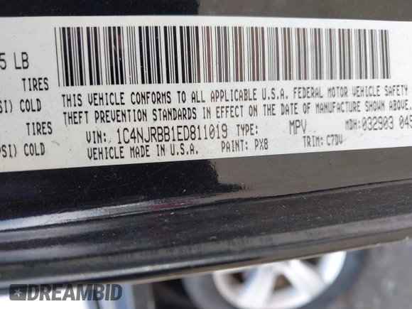 2014 Jeep Patriot Sport with VIN 1C4NJRBB1ED811019, listed as a IAAI auction lot 42181813 with 124,837 mi miles and . Bid and sale history available at DreamBid. Image 9.