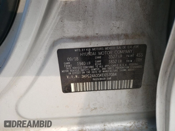 2019 Hyundai Accent SE with VIN 3KPC24A35KE057084, listed as a Copart auction lot 56662873 with 86,212 mi miles. Bid and sale history available at carsss.com. Image 12.