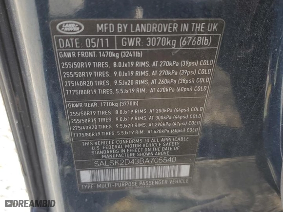 2011 Land Rover Range Rover Sport HSE LUX with VIN SALSK2D43BA705540, listed as a Copart auction lot 52558005 with 157,274 mi miles and Clean Title. Bid and sale history available at carsss.com. Image 13.