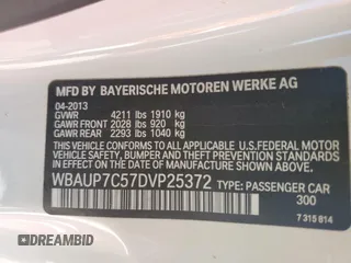 2013 BMW 1 Series 128i with VIN WBAUP7C57DVP25372, listed as a Copart auction lot 49533795 with 93,510 mi miles and Salvage title. Bid and sale history available at DreamBid. Image 12.