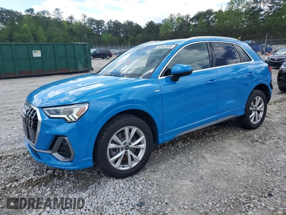 2023 Audi Q3 S line Premium z VIN WA1DECF37P1038071, wystawiony jako Copart lot #52602355 z przebiegiem 44 479 mil mil oraz Szkody całkowita. Historia ofert i sprzedaży dostępna na DreamBid. Obrazek 1.