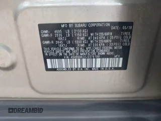 2018 Subaru Outback Limited with VIN 4S4BSAKC0J3376189, listed as a IAAI auction lot 42095630 with 105,577 mi miles and . Bid and sale history available at DreamBid. Image 9.