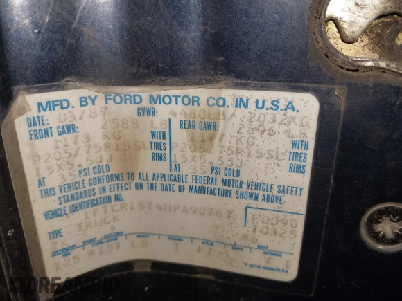 1987 Ford Ranger with VIN 1FTCR15T4HPA90767, listed as a IAAI auction lot 41637213 with 59,437 mi miles. Bid and sale history available at carsss.com. Image 9.