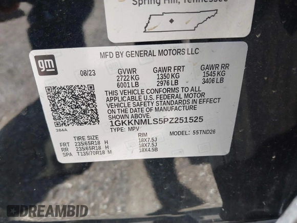 2023 GMC Acadia SLT with VIN 1GKKNMLS5PZ251525, listed as a IAAI auction lot 42266684 with 30,544 mi miles and . Bid and sale history available at DreamBid. Image 9.