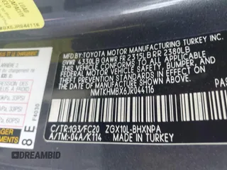 2018 Toyota C-HR XLE z VIN NMTKHMBX6JR044116, wystawiony jako IAAI lot #41446974 z przebiegiem 67 346 mil mil oraz . Historia ofert i sprzedaży dostępna na DreamBid. Obrazek 9.