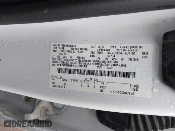 2019 Ford F-250 XL с VIN 1FT7W2B65KEE88605, выставлен на аукционе IAAI как лот 42102647 с пробегом 126 369 миль миль и . История ставок и продаж доступна на DreamBid. Изображение 9.