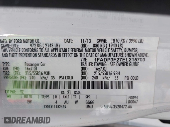 2014 Ford Focus SE with VIN 1FADP3F27EL215703, listed as a IAAI auction lot 42110523 with 179,371 mi miles. Bid and sale history available at carsss.com. Image 9.