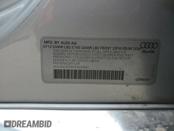 2013 Audi A8 3.0L z VIN WAUAGAFD6DN006892, wystawiony jako Copart lot #87917725 z przebiegiem 149 501 mil mil oraz Szkoda całkowita • Salvage title. Historia ofert i sprzedaży dostępna na DreamBid. Obrazek 13.