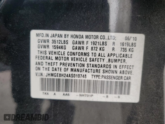 2010 Honda Fit with VIN JHMGE8H24AS010748, listed as a Copart auction lot 53756565 with 65,302 mi miles and Salvage Title. Bid and sale history available at carsss.com. Image 12.