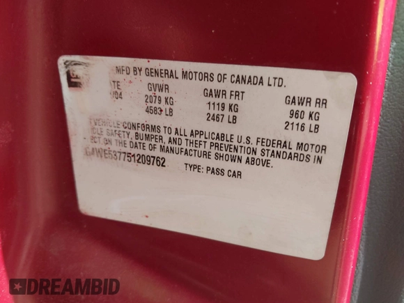 2005 Buick LaCrosse CXS with VIN 2G4WE537751209762, listed as a IAAI auction lot 41886239 with 158,268 mi miles and . Bid and sale history available at DreamBid. Image 9.