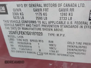 2016 Chevrolet Equinox LT with VIN 2GNFLFEK7G6187020, listed as a IAAI auction lot 42174310 with 144,441 mi miles and . Bid and sale history available at carsss.com. Image 9.