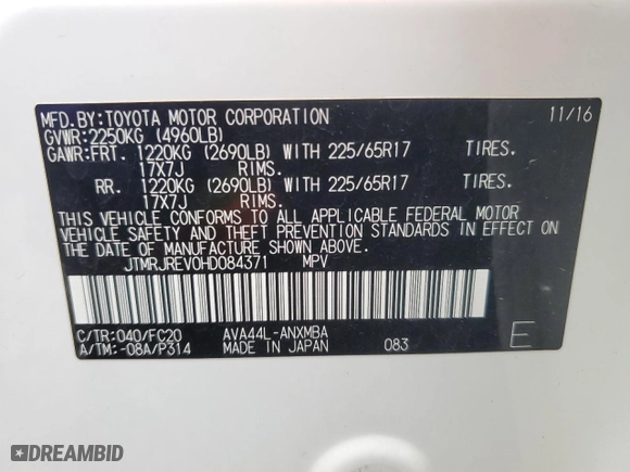 2017 Toyota RAV4 Hybrid XLE with VIN JTMRJREV0HD084371, listed as a Copart auction lot 50912655 with 133,926 mi miles and Salvage Title. Bid and sale history available at carsss.com. Image 16.