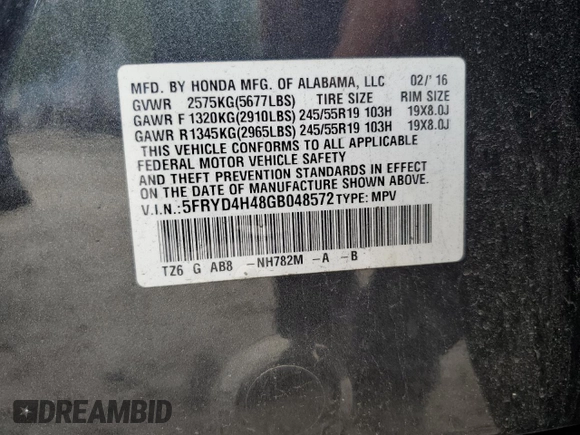 2016 Acura MDX Technology with VIN 5FRYD4H48GB048572, listed as a Copart auction lot 62673345 with 126,035 mi miles and Salvage title. Bid and sale history available at DreamBid. Image 13.
