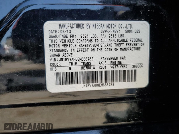 2014 Infiniti Q50 Premium with VIN JN1BV7AR8EM686789, listed as a Copart auction lot 53973905 with 130,695 mi miles and Salvage title. Bid and sale history available at DreamBid. Image 12.