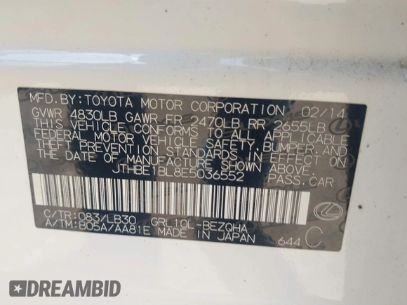 2014 Lexus GS 350 with VIN JTHBE1BL8E5036552, listed as a IAAI auction lot 41844840 with 79,707 mi miles. Bid and sale history available at carsss.com. Image 9.