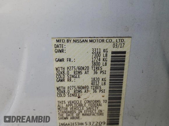 2017 Nissan Titan SV z VIN 1N6AA1E53HN537209, wystawiony jako Copart lot #82431934 z przebiegiem 119 148 mil mil oraz Szkoda całkowita • Salvage title. Historia ofert i sprzedaży dostępna na DreamBid. Obrazek 12.