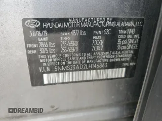 2020 Hyundai Santa Fe SE with VIN 5NMS23AD2LH146863, listed as a Copart auction lot 62695745 with 75,173 mi miles and Salvage title. Bid and sale history available at DreamBid. Image 12.