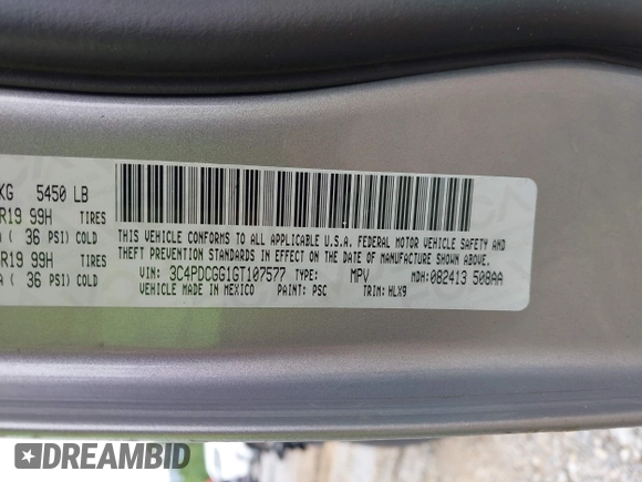 2016 Dodge Journey Crossroad с VIN 3C4PDCGG1GT107577, выставлен на аукционе IAAI как лот 42278767 с пробегом 187 510 миль миль и . История ставок и продаж доступна на DreamBid. Изображение 9.