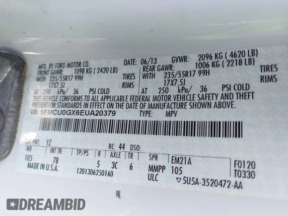 2014 Ford Escape SE with VIN 1FMCU0GX6EUA20379, listed as a IAAI auction lot 42082363 with 129,059 mi miles. Bid and sale history available at carsss.com. Image 9.