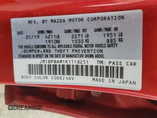 2019 Mazda 3 Select with VIN JM1BPBAM1K1118251, listed as a Copart auction lot 55162195 with 58,937 mi miles and Salvage title. Bid and sale history available at DreamBid. Image 12.
