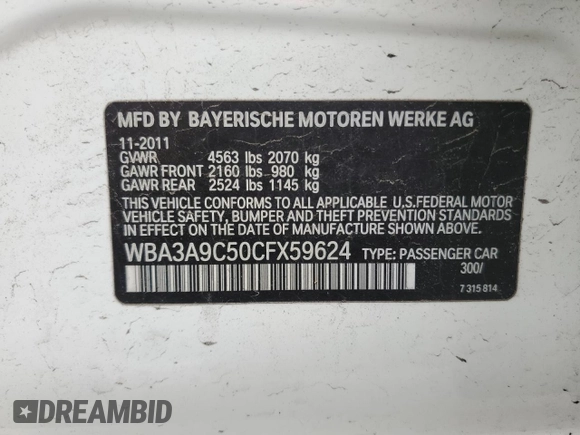 2012 BMW 3 Series 335i с VIN WBA3A9C50CFX59624, выставлен на аукционе Copart как лот 45694405 с пробегом 99 738 миль миль и Списание • Salvage title. История ставок и продаж доступна на DreamBid. Изображение 12.