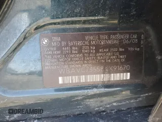 2008 BMW 3 Series 328xi with VIN WBAVC73558KX91670, listed as a Copart auction lot 45142735 with 0 mi miles and Salvage Title. Bid and sale history available at carsss.com. Image 14.