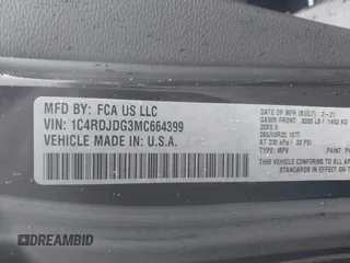 2021 Dodge Durango GT Plus with VIN 1C4RDJDG3MC664399, listed as a IAAI auction lot 41377132 with 80,081 mi miles and . Bid and sale history available at DreamBid. Image 9.