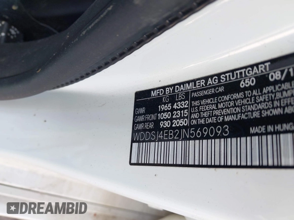 2018 Mercedes-Benz CLA 250 with VIN WDDSJ4EB2JN569093, listed as a IAAI auction lot 33075718 with 29,546 mi miles and . Bid and sale history available at DreamBid. Image 9.