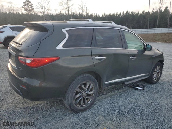2013 Infiniti JX35 with VIN 5N1AL0MM7DC307514, listed as a Copart auction lot 50041905 with 158,776 mi miles and Salvage Title. Bid and sale history available at carsss.com. Image 3.