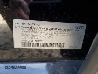 2017 Audi A8 Sport with VIN WAU43AFD5HN015873, listed as a Copart auction lot 87588055 with 122,351 mi miles and Salvage title. Bid and sale history available at DreamBid. Image 12.