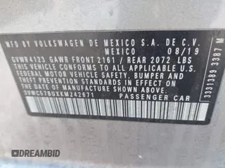 2019 Volkswagen Jetta S z VIN 3VWC57BUXKM242671, wystawiony jako IAAI lot #41813164 z przebiegiem 100 642 mil mil oraz . Historia ofert i sprzedaży dostępna na DreamBid. Obrazek 9.