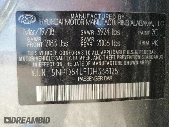 2018 Hyundai Elantra SEL z VIN 5NPD84LF1JH338125, wystawiony jako Copart lot #55301485 z przebiegiem 82 728 mil mil oraz Szkoda całkowita • Salvage title. Historia ofert i sprzedaży dostępna na DreamBid. Obrazek 12.