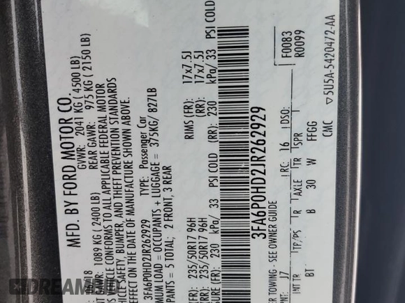 2018 Ford Fusion SE with VIN 3FA6P0HD2JR262929, listed as a Copart auction lot 41881105 with 94,823 mi miles and Clean Title. Bid and sale history available at DreamBid. Image 12.