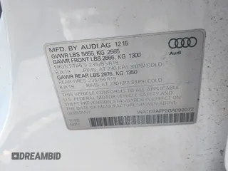 2016 Audi Q5 Premium Plus с VIN WA1D7AFP2GA092072, выставлен на аукционе IAAI как лот 42410707 с пробегом 107 961 миль миль и . История ставок и продаж доступна на DreamBid. Изображение 9.