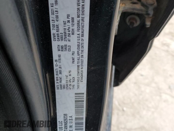 2021 Ram 1500 Big Horn with VIN 1C6SRFBT4MN626238, listed as a Copart auction lot 44009685 with 46,895 mi miles and Salvage Title. Bid and sale history available at carsss.com. Image 12.