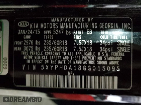 2016 Kia Sorento EX with VIN 5XYPHDA18GG015095, listed as a Copart auction lot 45168765 with 133,655 mi miles and Salvage Title. Bid and sale history available at carsss.com. Image 13.