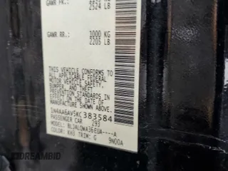 2019 Nissan Maxima Platinum z VIN 1N4AA6AV5KC383584, wystawiony jako Copart lot #52893955 z przebiegiem 68 660 mil mil oraz Szkody całkowita. Historia ofert i sprzedaży dostępna na DreamBid. Obrazek 12.