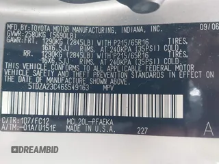 2006 Toyota Sienna CE with VIN 5TDZA23C46S549163, listed as a IAAI auction lot 42177655 with 200,231 mi miles and . Bid and sale history available at DreamBid. Image 9.