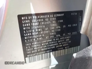 2017 Volkswagen Tiguan S z VIN WVGAV7AX5HK016877, wystawiony jako IAAI lot #42174845 z przebiegiem 99 334 mil mil oraz . Historia ofert i sprzedaży dostępna na DreamBid. Obrazek 9.