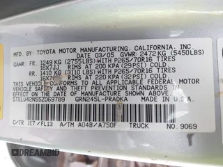 2005 Toyota Tacoma z VIN 5TELU42N55Z069789, wystawiony jako IAAI lot #41320317 z przebiegiem 198 262 mil mil oraz . Historia ofert i sprzedaży dostępna na DreamBid. Obrazek 9.