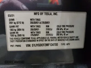 2021 Tesla Model Y Performance with VIN 5YJYGDEF2MF134700, listed as a Copart auction lot 56325685 with 66,730 mi miles and Salvage Title. Bid and sale history available at DreamBid. Image 14.