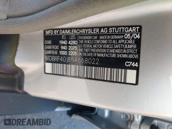 2005 Mercedes-Benz C 230 Kompressor with VIN WDBRF40J85A668022, listed as a IAAI auction lot 41075872 with 200,016 mi miles and . Bid and sale history available at DreamBid. Image 9.