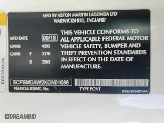 2019 Aston Martin Vantage with VIN SCFSMGAW2KGN01086, listed as a Copart auction lot 46717915 with 20,763 mi miles and Salvage Title. Bid and sale history available at carsss.com. Image 12.