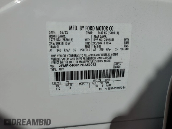 2023 Ford Edge SE with VIN 2FMPK4G91PBA50012, listed as a Copart auction lot 44331015 with 24,936 mi miles and Non repairable. Bid and sale history available at DreamBid. Image 13.